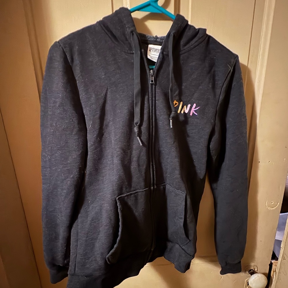 PINK Victoria's Secret Charcoal Grey Zip Up Sweatshirt with Pink Logo